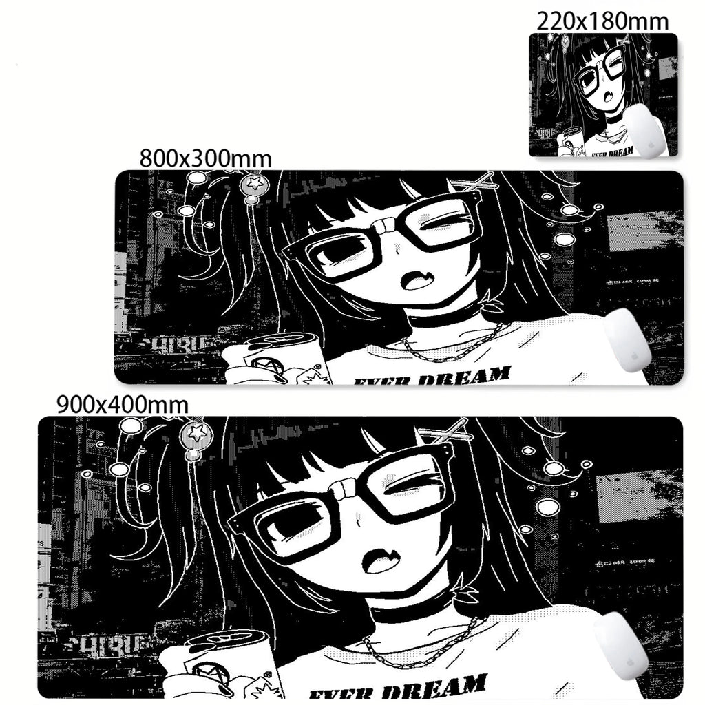 XXL Anime Girl Mouse Pad Black White Mousepad Large Gaming Keyboard Pads Office Pc Accessories Desk Mat PC Cabinet Mats Rug
