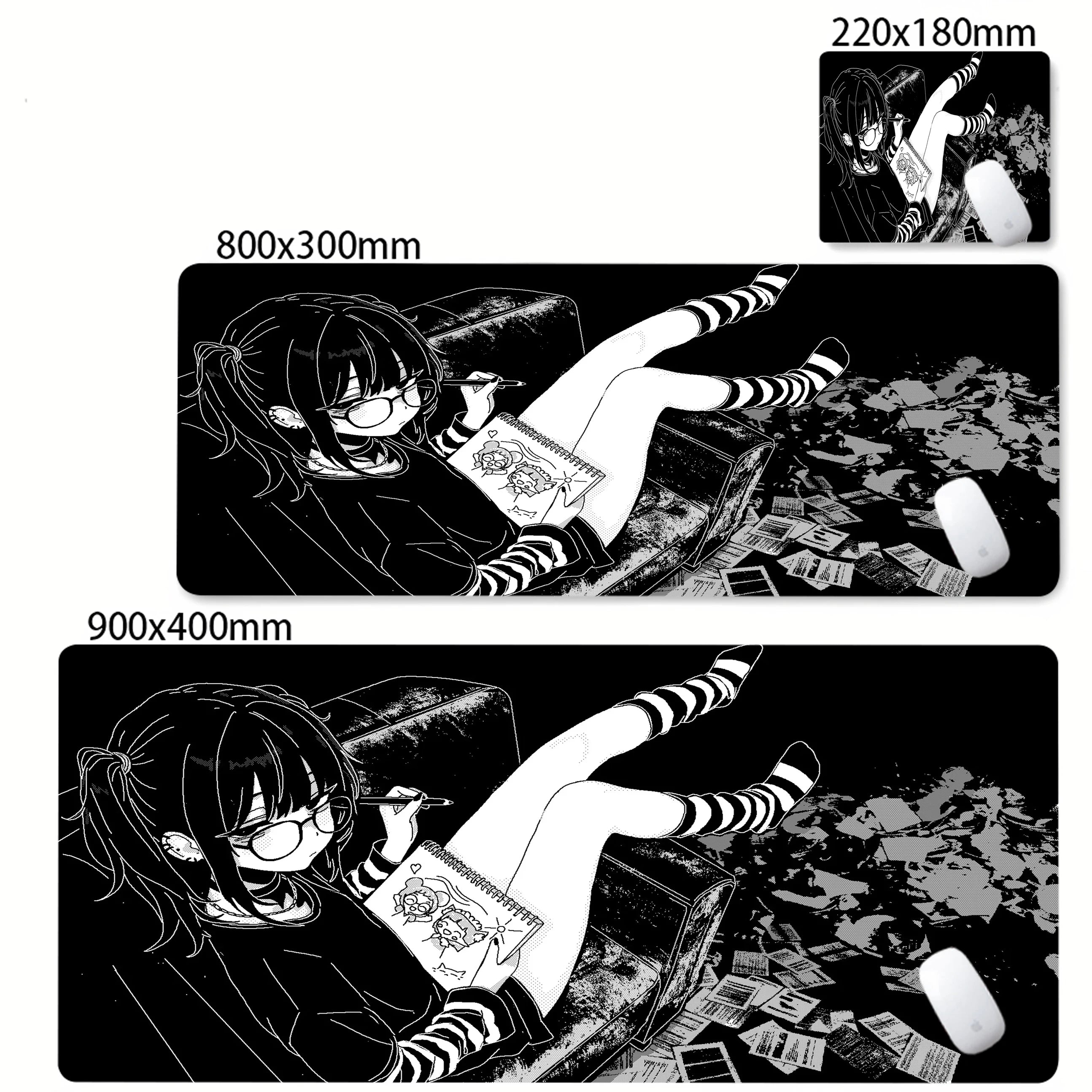 XXL Anime Girl Mouse Pad Black White Mousepad Large Gaming Keyboard Pads Office Pc Accessories Desk Mat PC Cabinet Mats Rug