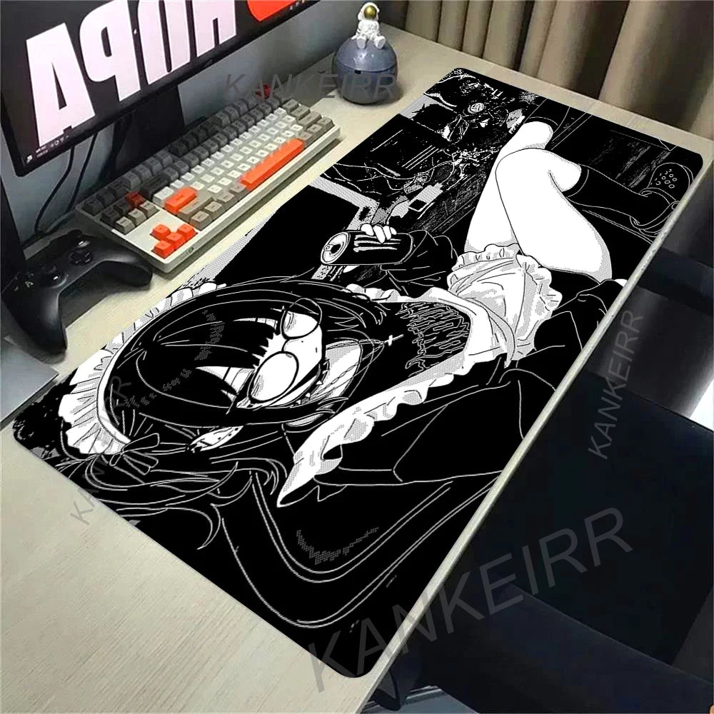 XXL Anime Girl Mouse Pad Black White Mousepad Large Gaming Keyboard Pads Office Pc Accessories Desk Mat PC Cabinet Mats Rug